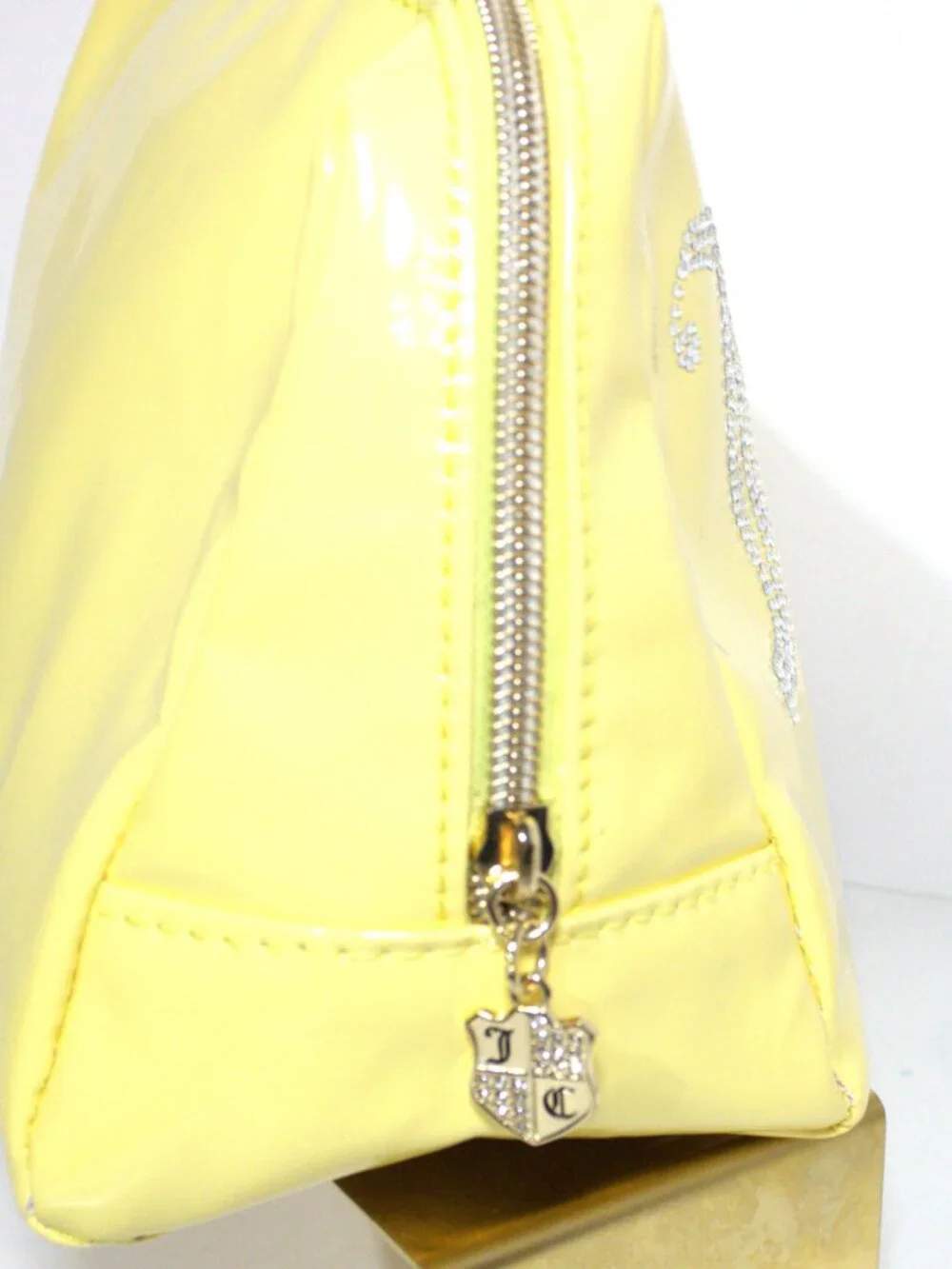 Juicy Couture, Banana Yellow Cosmetic Bag with Rhinestones. Gold Hardware